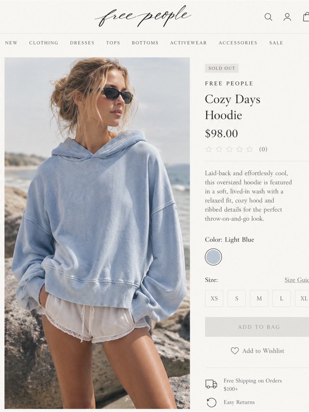 Free People Cozy Days Hoodie - Light Blue Wash
